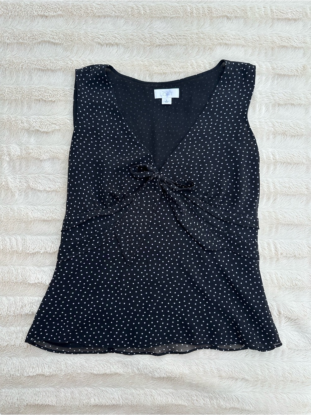 LOFT Polka Dot Sleeveless Top with Bow Detail